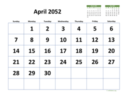 April 2052 Calendar with Extra-large Dates