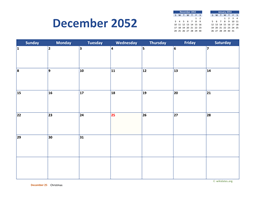 December 2052 Calendar Classic