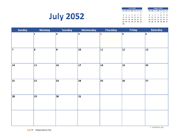 July 2052 Calendar Classic