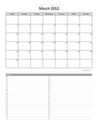 March 2052 Calendar with To-Do List