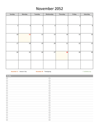 November 2052 Calendar with To-Do List