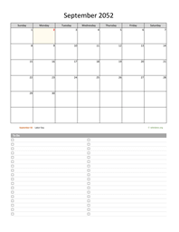 September 2052 Calendar with To-Do List