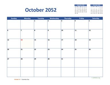 October 2052 Calendar Classic