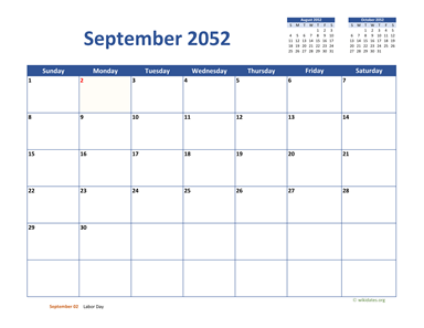 September 2052 Calendar Classic