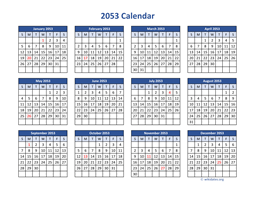 2053 Calendar in PDF
