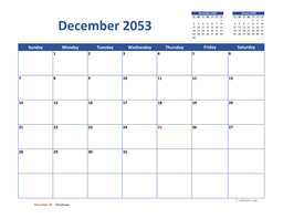 December 2053 Calendar Classic