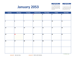 January 2053 Calendar Classic