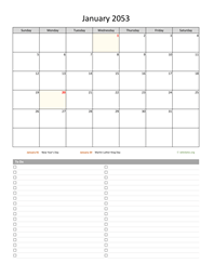 January 2053 Calendar with To-Do List