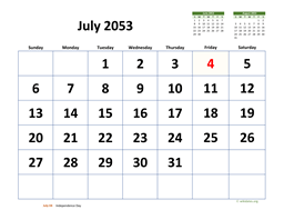 July 2053 Calendar with Extra-large Dates