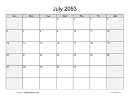 July 2053 Calendar with Weekend Shaded