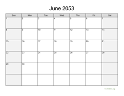 June 2053 Calendar with Weekend Shaded