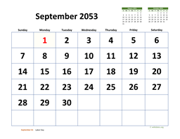 September 2053 Calendar with Extra-large Dates