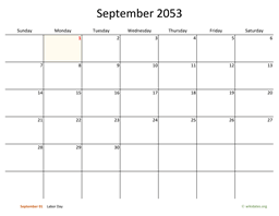 September 2053 Calendar with Bigger boxes