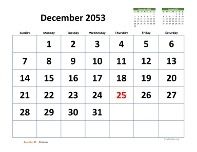 December 2053 Calendar with Extra-large Dates