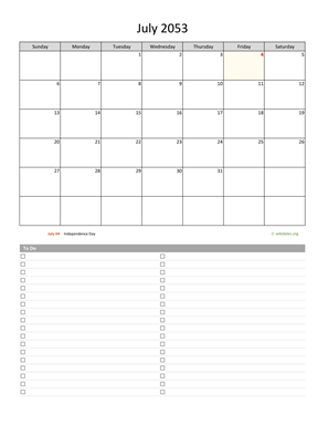 July 2053 Calendar with To-Do List