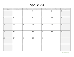 April 2054 Calendar with Weekend Shaded