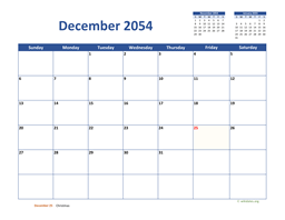 December 2054 Calendar Classic