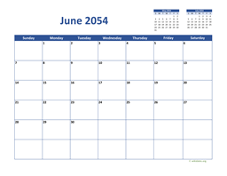 June 2054 Calendar Classic