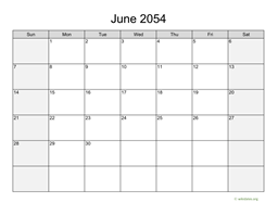 June 2054 Calendar with Weekend Shaded