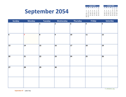 September 2054 Calendar Classic