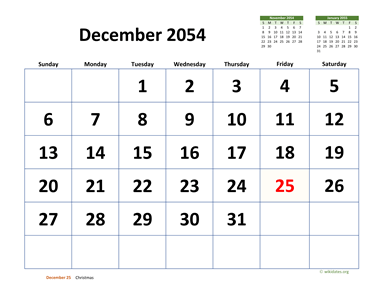 December 2054 Calendar with Extra-large Dates