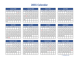 2055 Calendar in PDF
