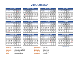 PDF Calendar 2055 with Federal Holidays