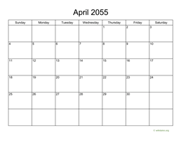 Basic Calendar for April 2055