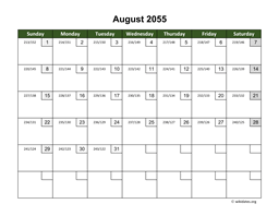 August 2055 Calendar with Day Numbers