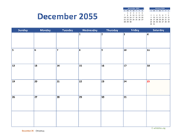 December 2055 Calendar Classic