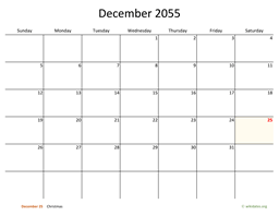 December 2055 Calendar with Bigger boxes