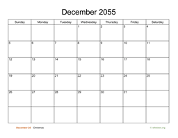 Basic Calendar for December 2055