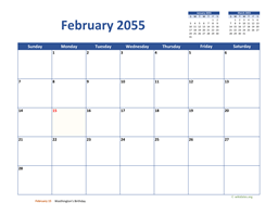 February 2055 Calendar Classic