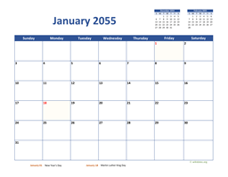 January 2055 Calendar Classic