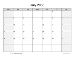 July 2055 Calendar with Weekend Shaded