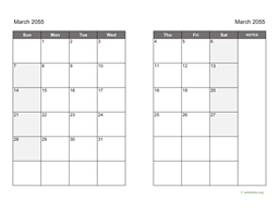 March 2055 Calendar on two pages