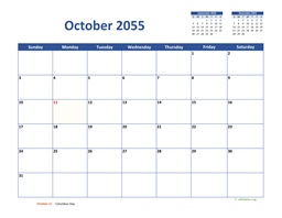 October 2055 Calendar Classic