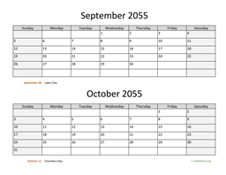 September and October 2055 Calendar