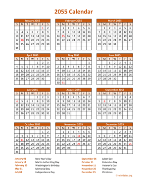 Calendar 2055 Vertical