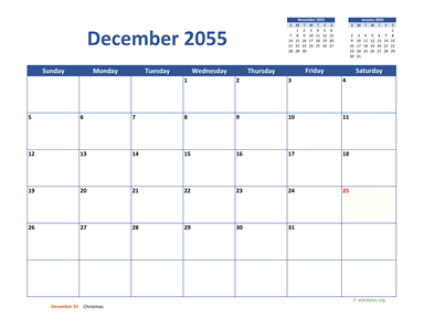 December 2055 Calendar Classic