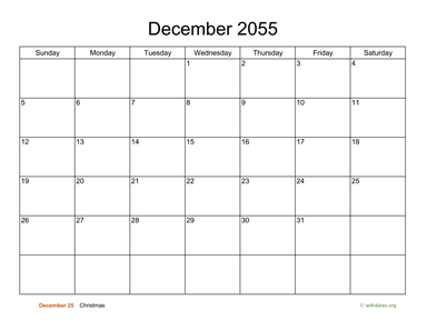 Basic Calendar for December 2055