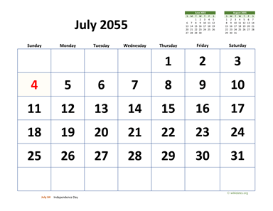 July 2055 Calendar with Extra-large Dates