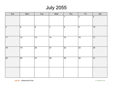 July 2055 Calendar with Weekend Shaded