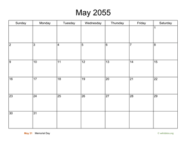 Basic Calendar for May 2055
