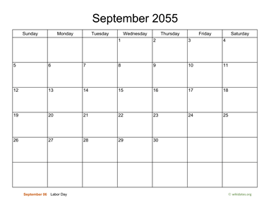 Basic Calendar for September 2055