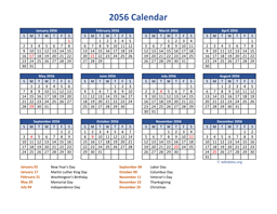 PDF Calendar 2056 with Federal Holidays