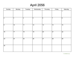Basic Calendar for April 2056