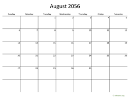 August 2056 Calendar with Bigger boxes