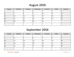 August and September 2056 Calendar