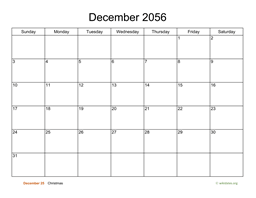 Basic Calendar for December 2056